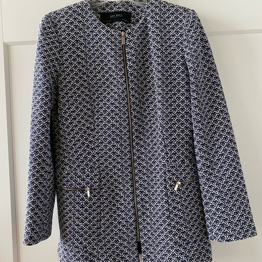 Zara Navy and White Women's Blazer